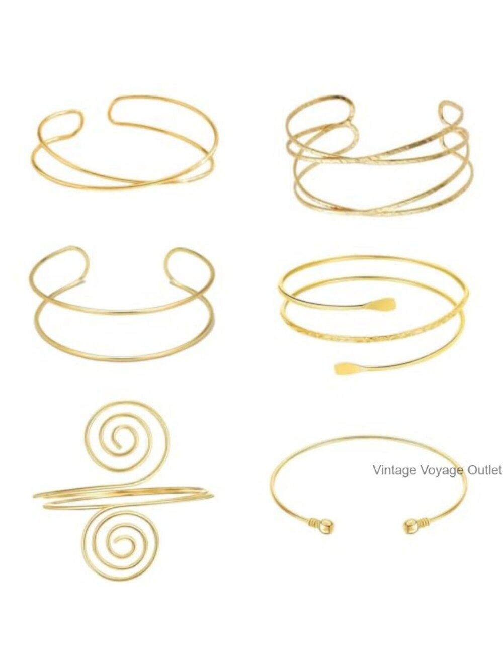 6 Pc Gold Upper Arm Cuff Set Boho Arm Bands for Women Assorted Sizes